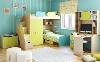 Детская комната Смайли (Желтый/Голубой/Зеленый/корпус Клен) в Барышево - baryshevo.mebel54.com | фото