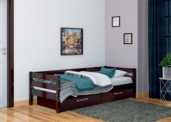 Кровать одинарная ГЛОРИЯ из массива сосны  900*2000 (Орех Тёмный) в Барышево - baryshevo.mebel54.com | фото