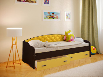 Кровать Софа-7 с мягкой спинкой (800х2000) Венге/Желтый в Барышево - baryshevo.mebel54.com | фото