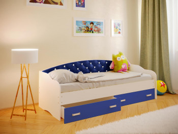 Кровать Софа-7 с мягкой спинкой со стразами (800х1900) Белый/Синий в Барышево - baryshevo.mebel54.com | фото