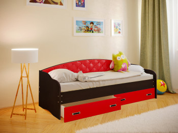 Кровать Софа-8 с мягкой спинкой (900х1900) Венге/Красный в Барышево - baryshevo.mebel54.com | фото