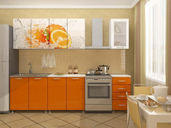 Кухонный гарнитур 1,6м Апельсин (Белый/Оранжевый металлик/Фотопечать апельсин) в Барышево - baryshevo.mebel54.com | фото