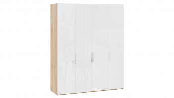 Шкаф для одежды с 4 глухими дверями «Эмбер» Яблоня Беллуно/Белый глянец в Барышево - baryshevo.mebel54.com | фото