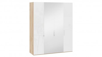 Шкаф комбинированный с 2 глухими и 2 зеркальными дверями «Эмбер» Яблоня Беллуно/Белый глянец в Барышево - baryshevo.mebel54.com | фото